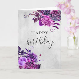 Cartão Feliz aniversário. Lilac floral roxo de aquarela