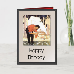 Cartão Feliz Aniversário - Limpar um peixe para jantar