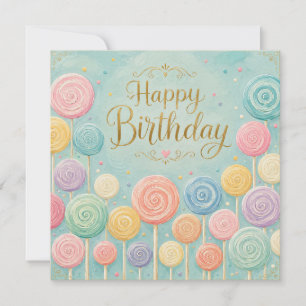 Cartão Feliz Aniversário Lollipops Caprichosos de Aquarel