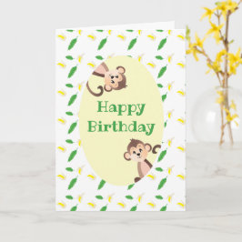 Cartão Feliz Aniversário, Macaco Tropical Leaf Banana Pee