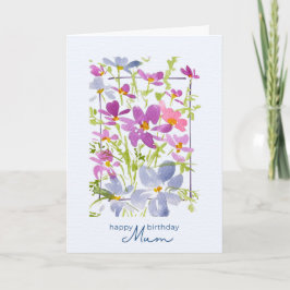 Cartão Feliz Aniversário Mãe Aquarela Flor Silvestre  