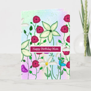 Cartão Feliz Aniversário Mãe, Bonito Aquarela Floral