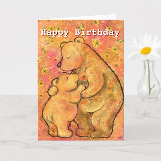 Cartão Feliz aniversário - Mãe e Bebê Bear Bear (Planta pequena)
