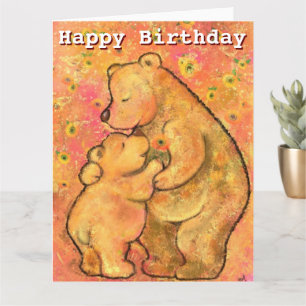 Cartão Feliz aniversário - Mãe e Bebê Urso - Doce - Ab