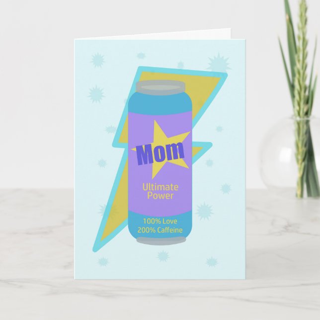 Cartão Feliz Aniversário Mãe Energizado Poder Amor Cafeín (Frente)
