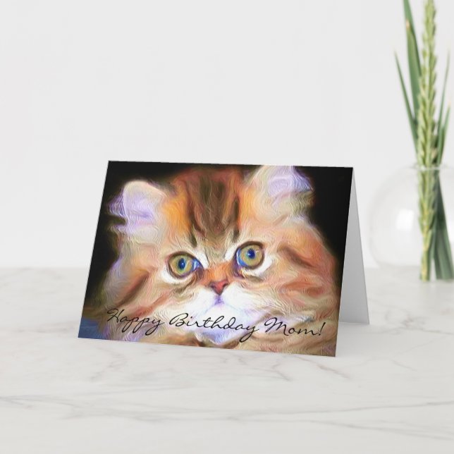 Cartão Feliz Aniversário, mãe Kitten (Frente)