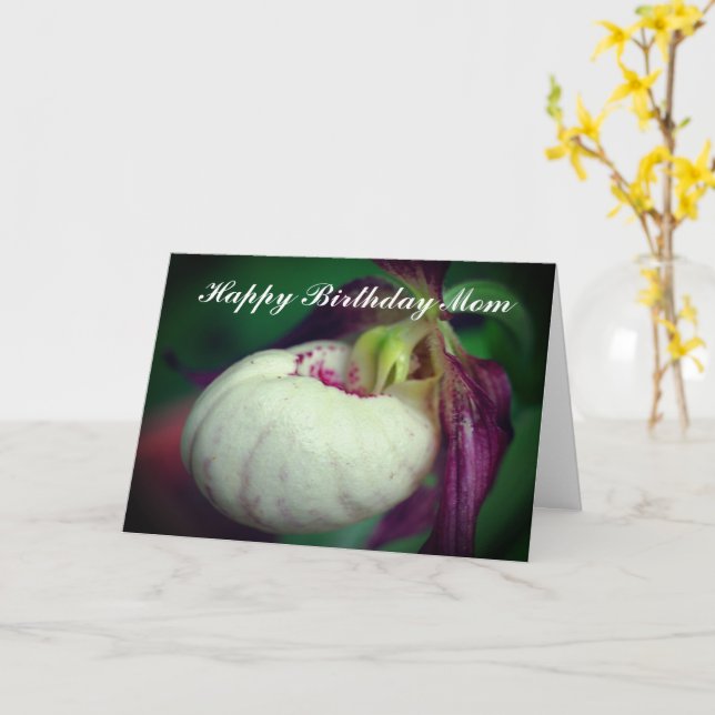 Cartão Feliz Aniversário, Mãe, Lady Slipper Orchid Card (Flor Amarela)