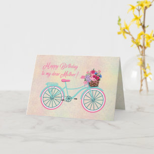 Cartão Feliz Aniversário Mãe Vintage Flores de Bicicleta