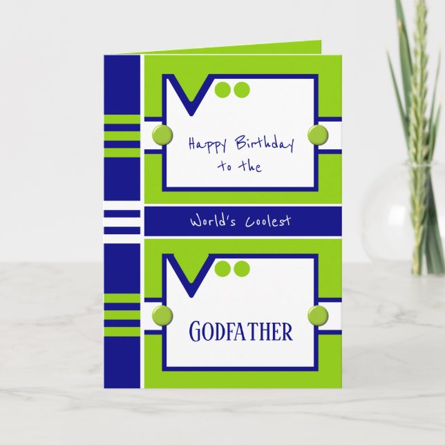 Cartão Feliz Aniversário Mais Legal Padrinho Azul e Verde (Frente)