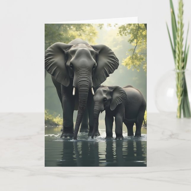 Cartão Feliz Aniversário Mama | Elephant Themed (Frente)