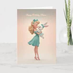 Cartão Feliz Aniversário Mamãe Elegante Mãe e Coelhozinho