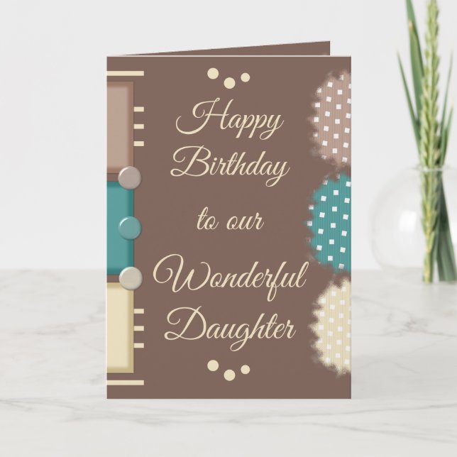 Cartão Feliz aniversário maravilhosa filha marrom (Frente)