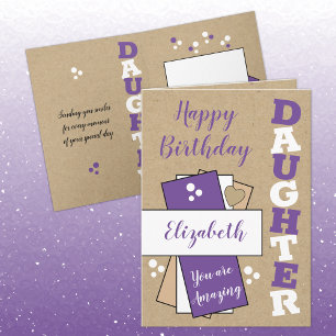 Cartão Feliz aniversário maravilhoso Filha roxa russa