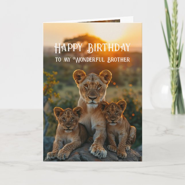 Cartão Feliz Aniversário Maravilhoso Irmão Lion Animal Di (Frente)