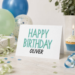 Cartão Feliz Aniversário Marcadores Azul Verde Personaliz