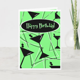 Cartão Feliz Aniversário Martini Em Verde