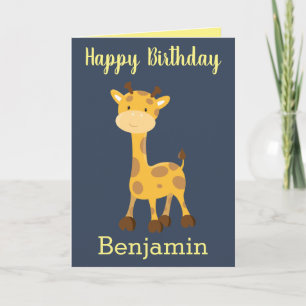 Cartão Feliz aniversário menino girafa
