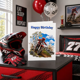 Cartão Feliz Aniversário Meninos Dirt Bike Motocross Corr