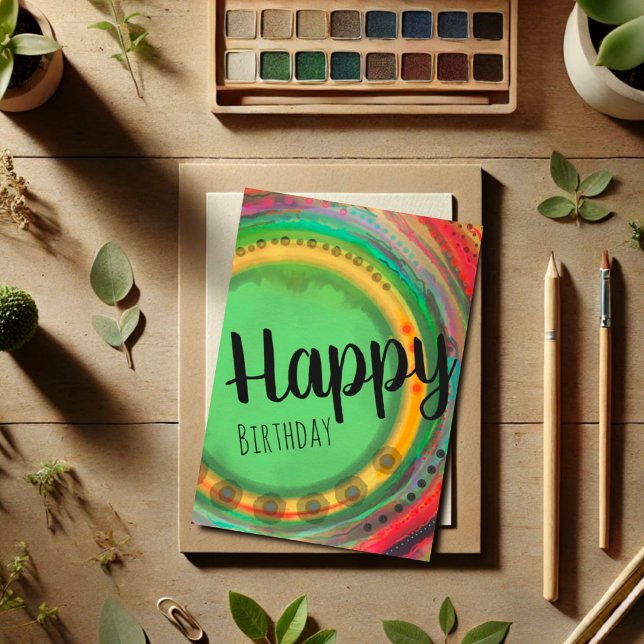 Cartão Feliz Aniversário Moderno Colorida Simples (Criador carregado)