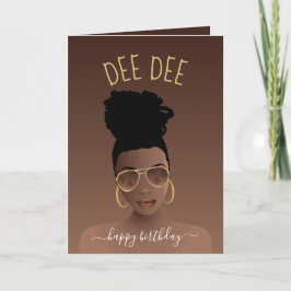 Cartão Feliz Aniversário, Mulher Negra com Matos Dourados