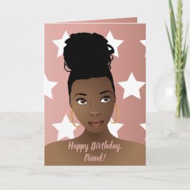 Cartão Feliz aniversário! Mulher Negra, Estrelas Brancas,