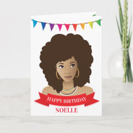 Cartão Feliz Aniversário, Mulher Negra, Faixa Colorida