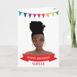 Cartão Feliz Aniversário, Mulher Negra, Faixa Colorida