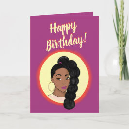 Cartão Feliz aniversário! Mulher Negra, Ponytail Alto Puf