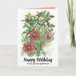 Cartão Feliz Aniversário Namorada Rosa Cosmos Selvagens