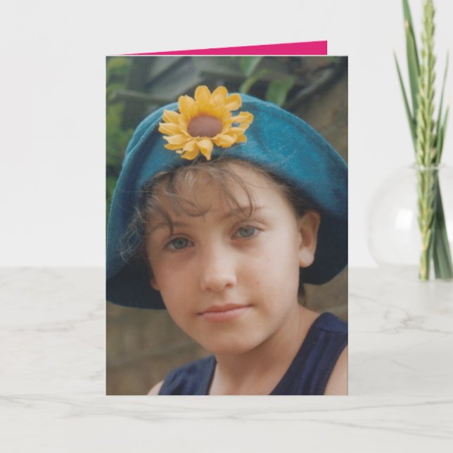 Cartão Feliz aniversário, neta rosa e foto roxa (Frente)