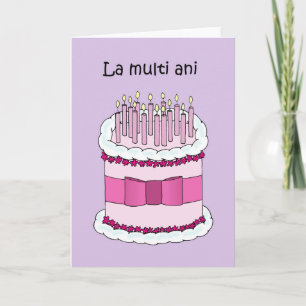 Cartão Feliz aniversário no Bolo de Cartoon Romeno