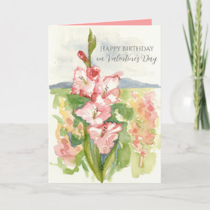 Cartão Feliz aniversário no dia dos namorados Flor Gladio