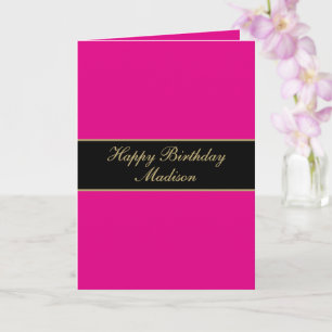 Cartão Feliz Aniversário Nome Rascunho Rosa Preto Dourado