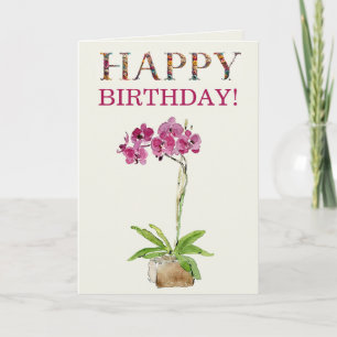 Cartão Feliz Aniversário Orquídea Mariposa Aquarela