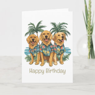 Cartão Feliz Aniversário Ouro Retriever Cães Havaianos