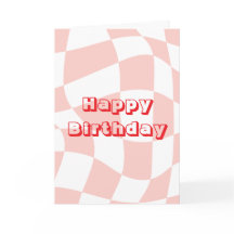 Feliz Aniversário, padrão retrô rosa e branco