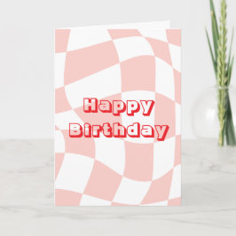 Cartão Feliz Aniversário, padrão retrô rosa e branco