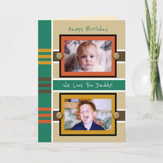 Cartão Feliz Aniversário Pai verde saudação de fotos (Frente)