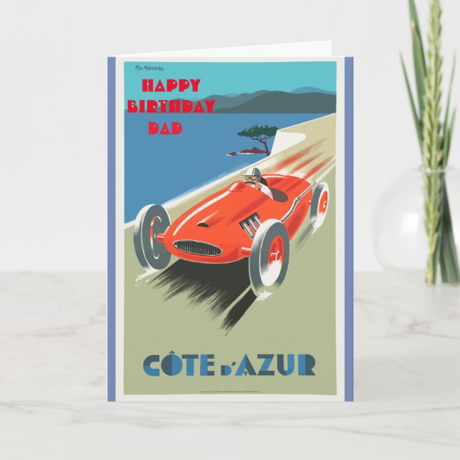 Cartão Feliz Aniversário Pai Vintage Racing Carro (Frente)