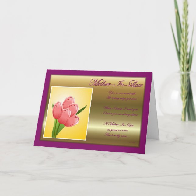 Cartão Feliz aniversário para a mãe na lei com flores (Frente)