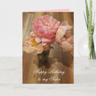 Cartão Feliz aniversário para a minha irmã, Pinões Rosa