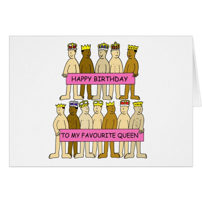 Cartão Feliz aniversário para a Rainha Humor gay favorita (Frente Horizontal)