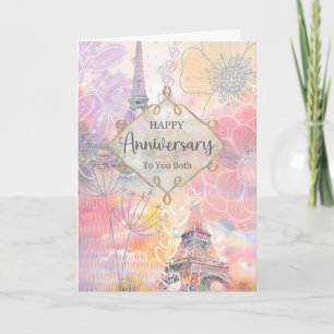 Cartão Feliz Aniversário para Ambos Torre Eiffel Aquarela