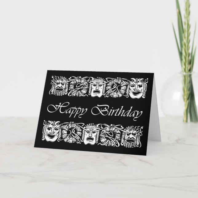 Cartão Feliz Aniversário para Ator, Máscaras de Desempenh (Frente)