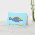 Cartão Feliz aniversário para crianças de dinossauros Ste<br><div class="desc">Deseje às crianças um feliz aniversário com este lindo dinossauro azul de desenho animado Stegossauro com grandes olhos redondos,  e pontas amarelas nas costas. Excelente para crianças que amam os temas pré-históricos ou Jurássicos!</div>