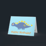 Cartão Feliz aniversário para crianças de dinossauros Ste<br><div class="desc">Deseje às crianças um feliz aniversário com este lindo dinossauro azul de desenho animado Stegossauro com grandes olhos redondos,  e pontas amarelas nas costas. Excelente para crianças que amam os temas pré-históricos ou Jurássicos!</div>