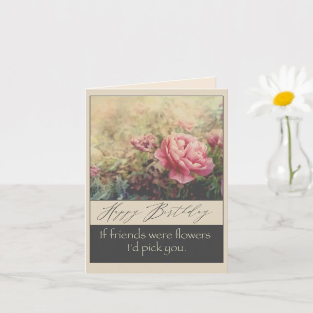 Cartão Feliz aniversário para flores rosa bonito amigas (Planta pequena)