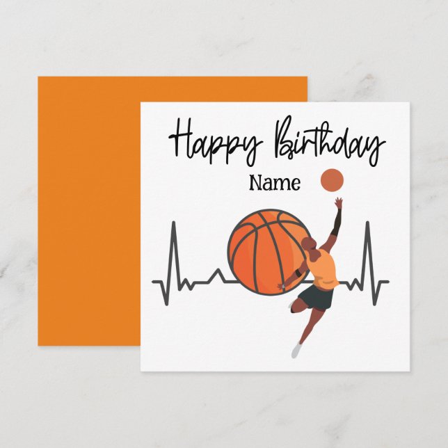 Cartão Feliz Aniversário para Jogador de Basquete (Frente/Verso)