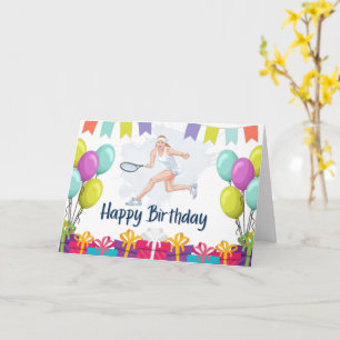 Cartão Feliz aniversário para jogador de tênis