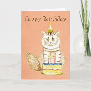 Cartão Feliz aniversário para Meow Gatinho com Bolo